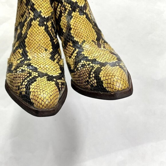 Sam Edelman Winona Leather Yellow Snakeskin Booties 8 - Picture 3 of 12
